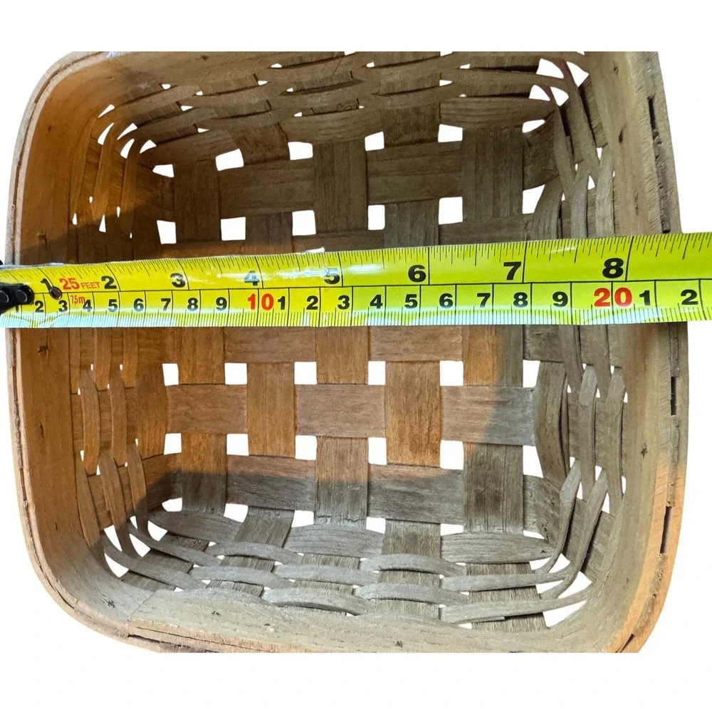 Vintage Bentwood Woven Splint Basket Square Natural Wood Storage Organizer